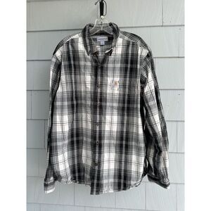 Carhartt Men's Long Sleeve Button Down Relaxed Fit 100% Cotton Shirt Plaid Large